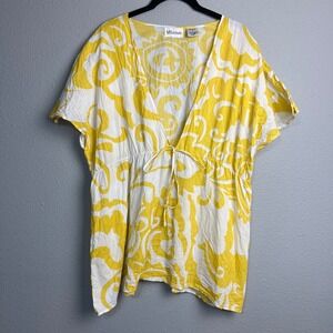 Millenium Cover-Up Size 14 Yellow White Floral Print Beach Resort Poolside Sheer